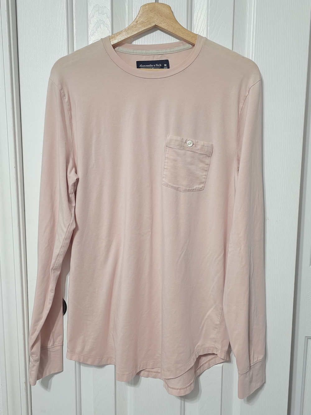 Women's Pink Abercrombie & Fitch Soft Tee, Medium Pocket Shirt, Long Sleeve